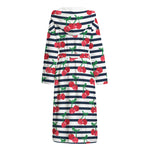 Cherry Striped Pattern Print Hooded Bathrobe