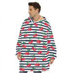 Cherry Striped Pattern Print Hoodie Blanket