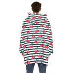 Cherry Striped Pattern Print Hoodie Blanket
