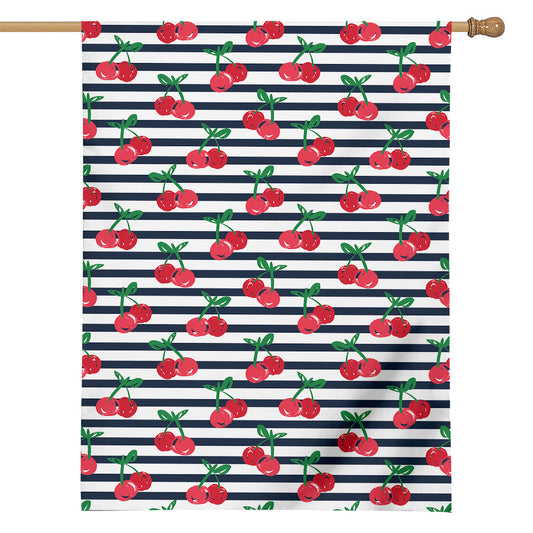 Cherry Striped Pattern Print House Flag