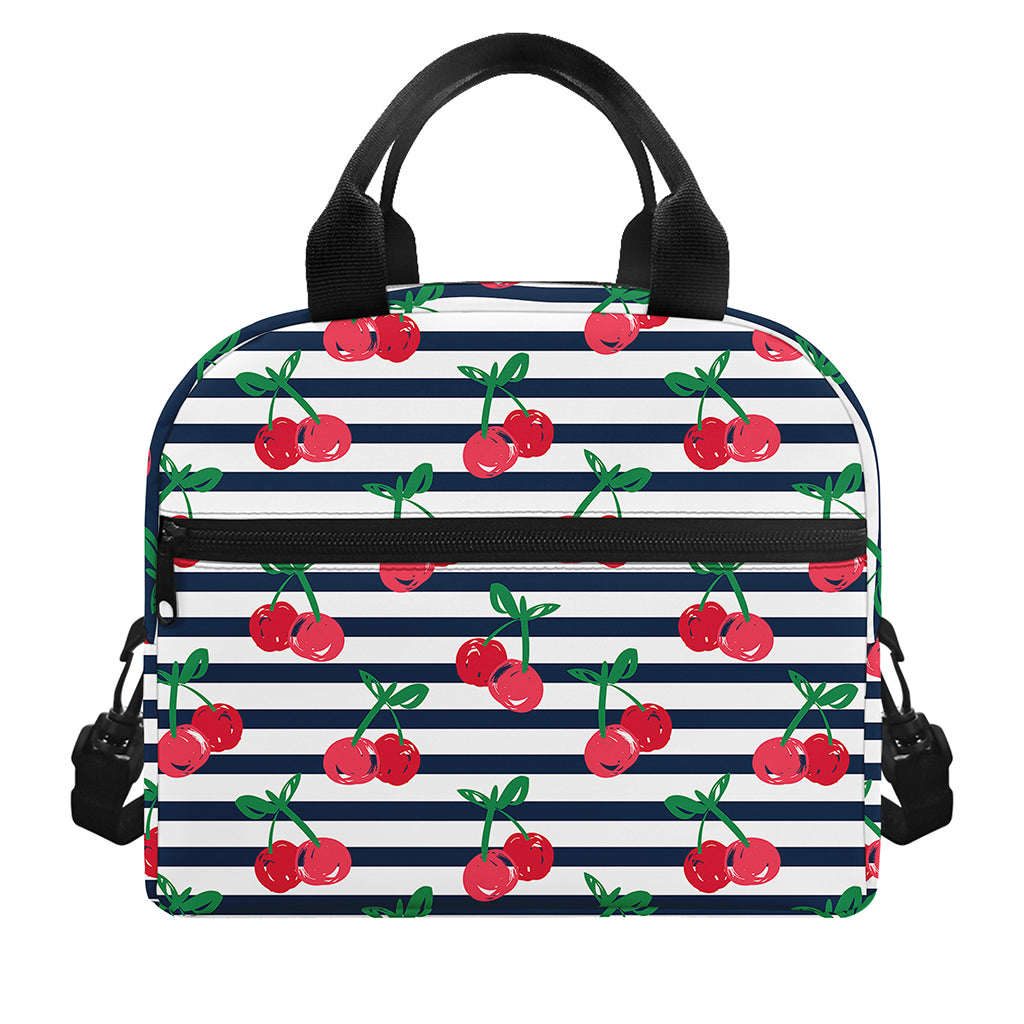 Cherry Striped Pattern Print Insulated Lunch Bag