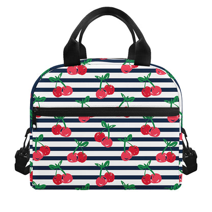 Cherry Striped Pattern Print Insulated Lunch Bag