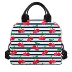 Cherry Striped Pattern Print Insulated Lunch Bag