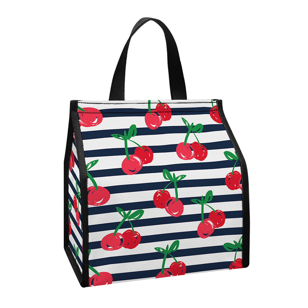 Cherry Striped Pattern Print Insulated Lunch Tote