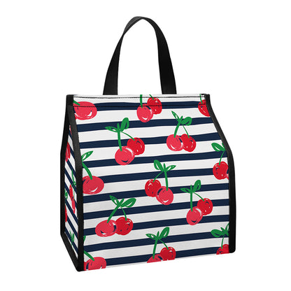 Cherry Striped Pattern Print Insulated Lunch Tote