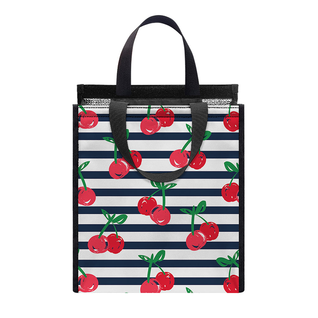 Cherry Striped Pattern Print Insulated Lunch Tote