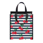 Cherry Striped Pattern Print Insulated Lunch Tote
