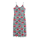 Cherry Striped Pattern Print Jersey Midi Cami Dress