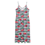 Cherry Striped Pattern Print Jersey Midi Cami Dress