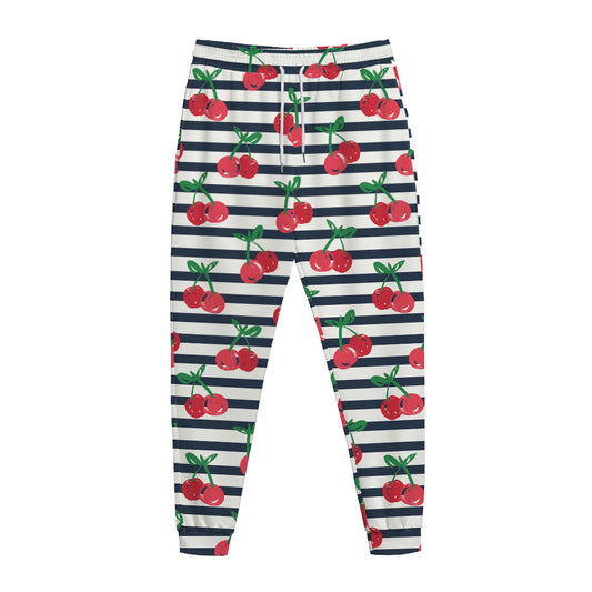Cherry Striped Pattern Print Jogger Pants