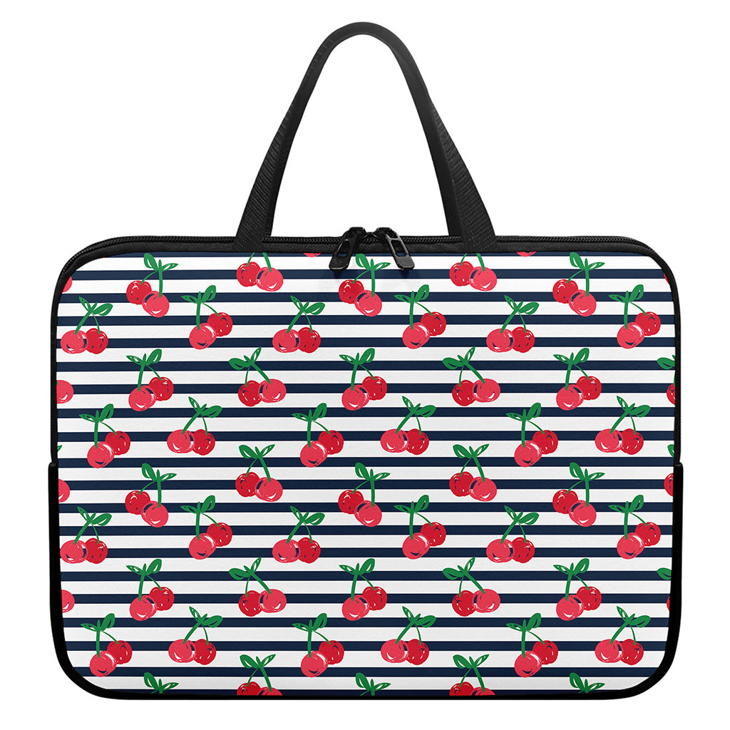 Cherry Striped Pattern Print Laptop Sleeve With Handle
