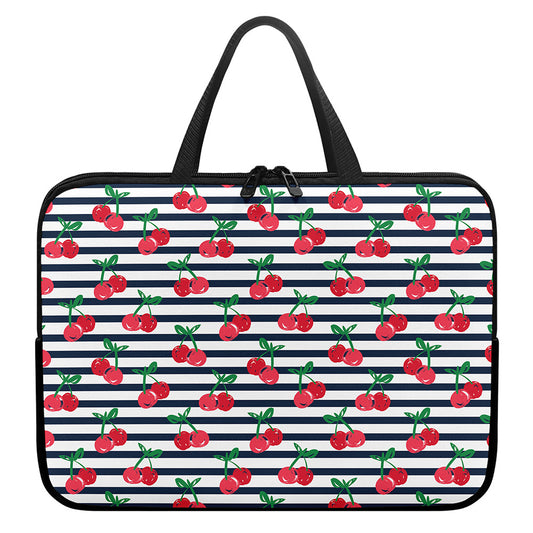 Cherry Striped Pattern Print Laptop Sleeve With Handle