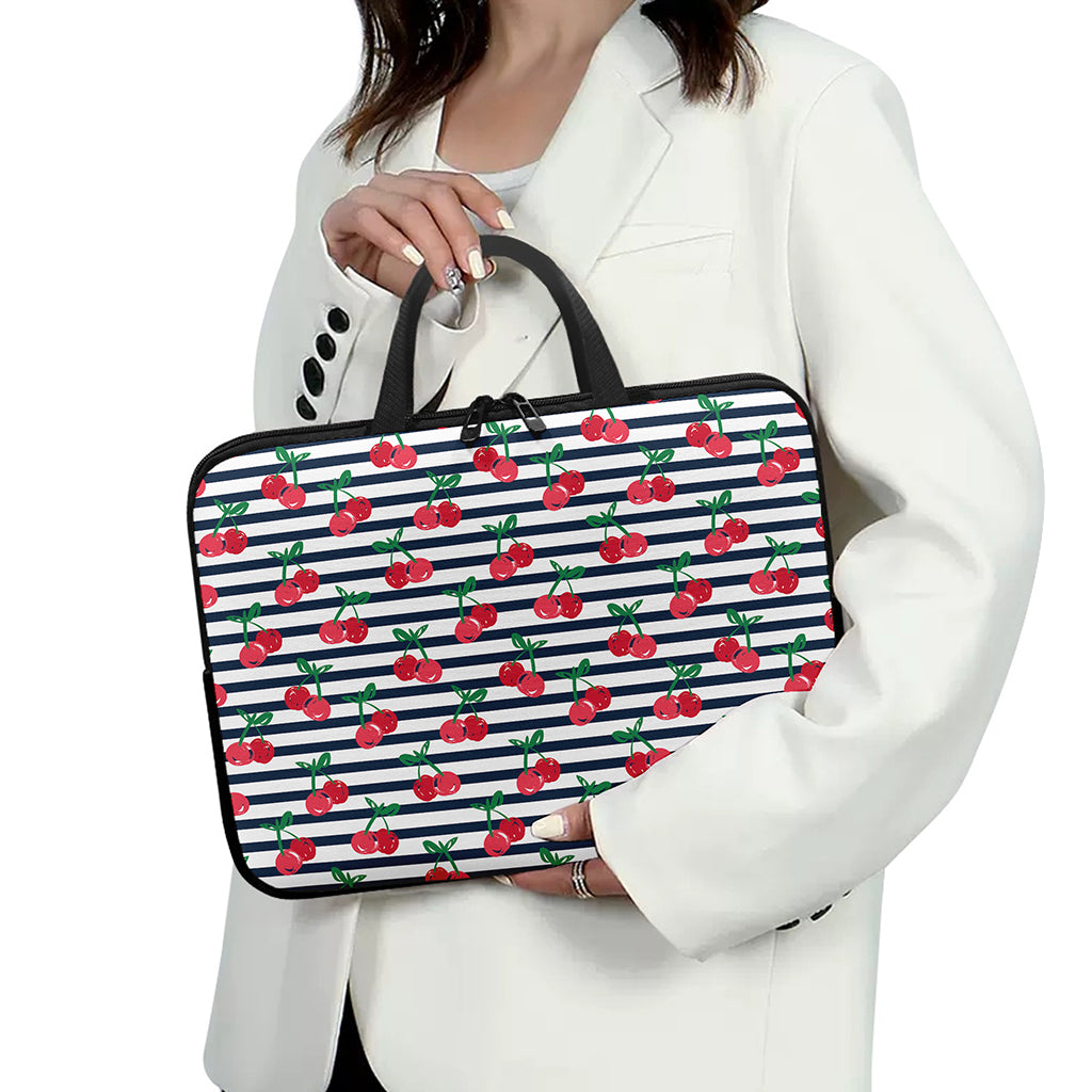 Cherry Striped Pattern Print Laptop Sleeve With Handle