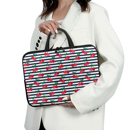 Cherry Striped Pattern Print Laptop Sleeve With Handle