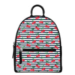 Cherry Striped Pattern Print Leather Backpack