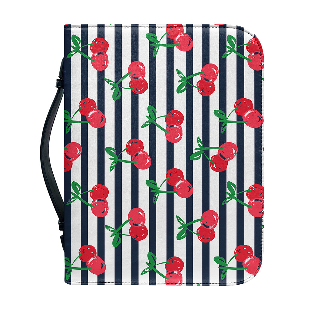 Cherry Striped Pattern Print Leather Bible Cover