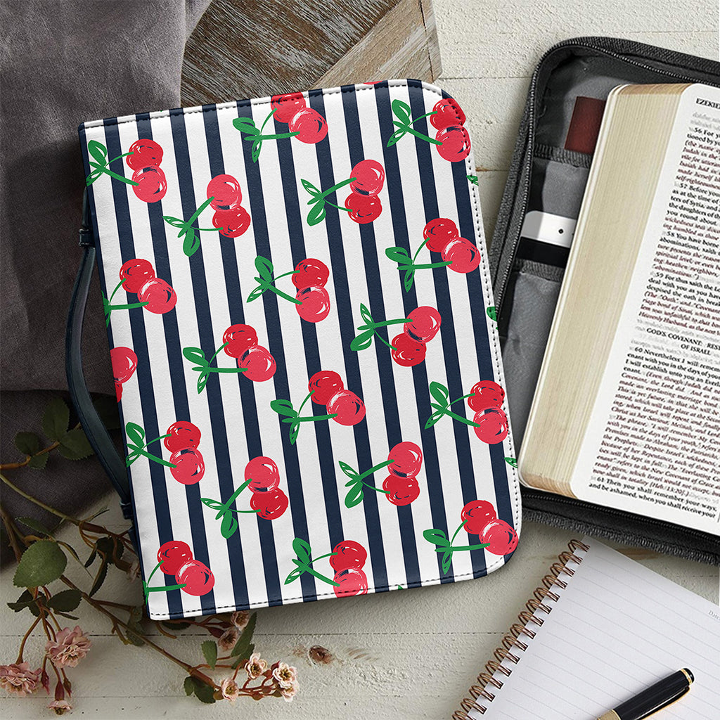 Cherry Striped Pattern Print Leather Bible Cover