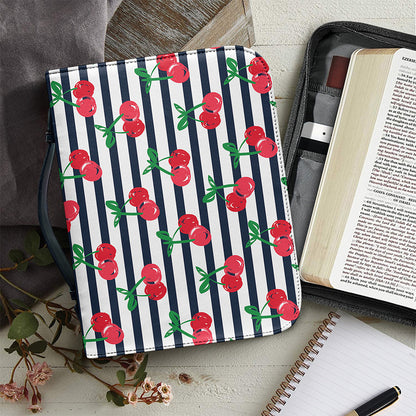 Cherry Striped Pattern Print Leather Bible Cover