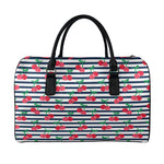 Cherry Striped Pattern Print Leather Duffle Bag