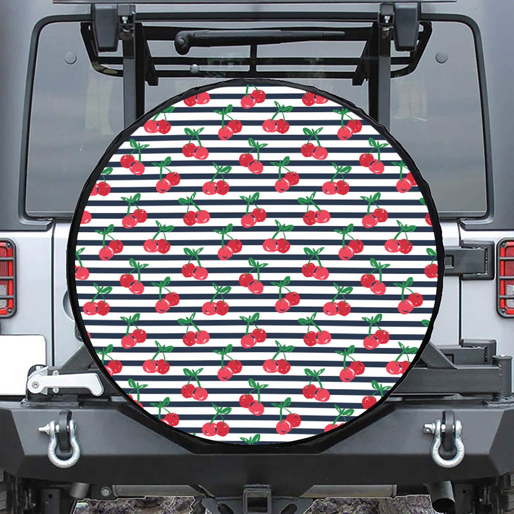 Cherry Striped Pattern Print Leather Spare Tire Cover