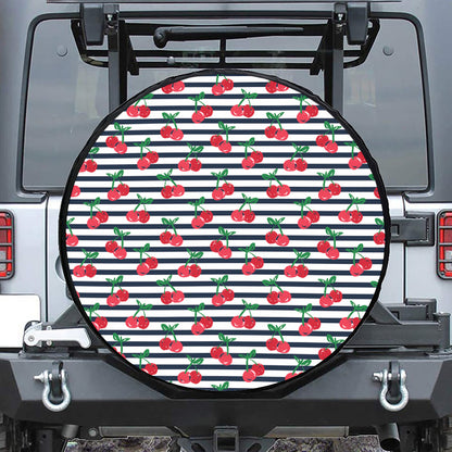 Cherry Striped Pattern Print Leather Spare Tire Cover