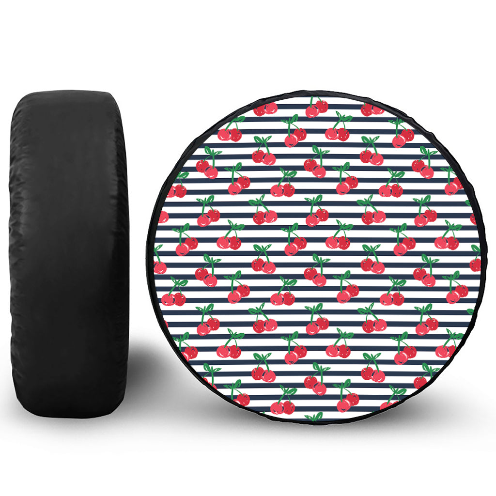 Cherry Striped Pattern Print Leather Spare Tire Cover