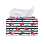 Cherry Striped Pattern Print Leather Tissue Box Cover