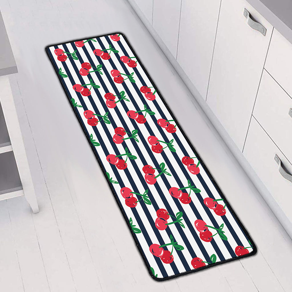 Cherry Striped Pattern Print Long Kitchen Mat