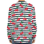 Cherry Striped Pattern Print Long Sleeve Baseball Jersey