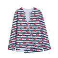 Cherry Striped Pattern Print Long Sleeve Short Coat