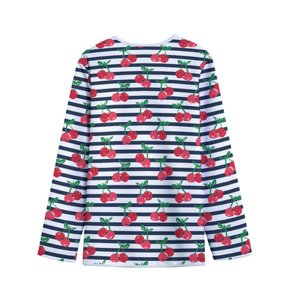 Cherry Striped Pattern Print Long Sleeve Short Coat