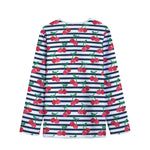Cherry Striped Pattern Print Long Sleeve Short Coat