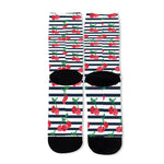 Cherry Striped Pattern Print Long Socks