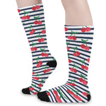 Cherry Striped Pattern Print Long Socks