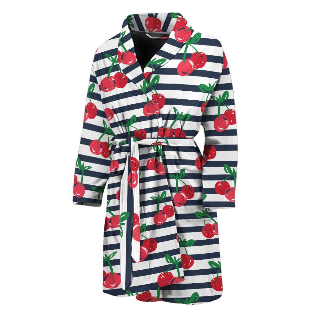 Cherry Striped Pattern Print Men's Bathrobe