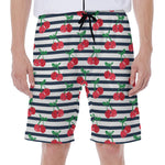 Cherry Striped Pattern Print Men's Beach Shorts
