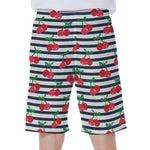 Cherry Striped Pattern Print Men's Beach Shorts
