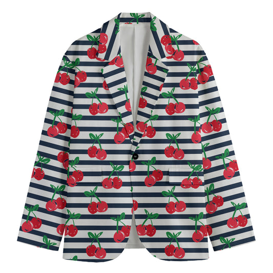 Cherry Striped Pattern Print Men's Blazer
