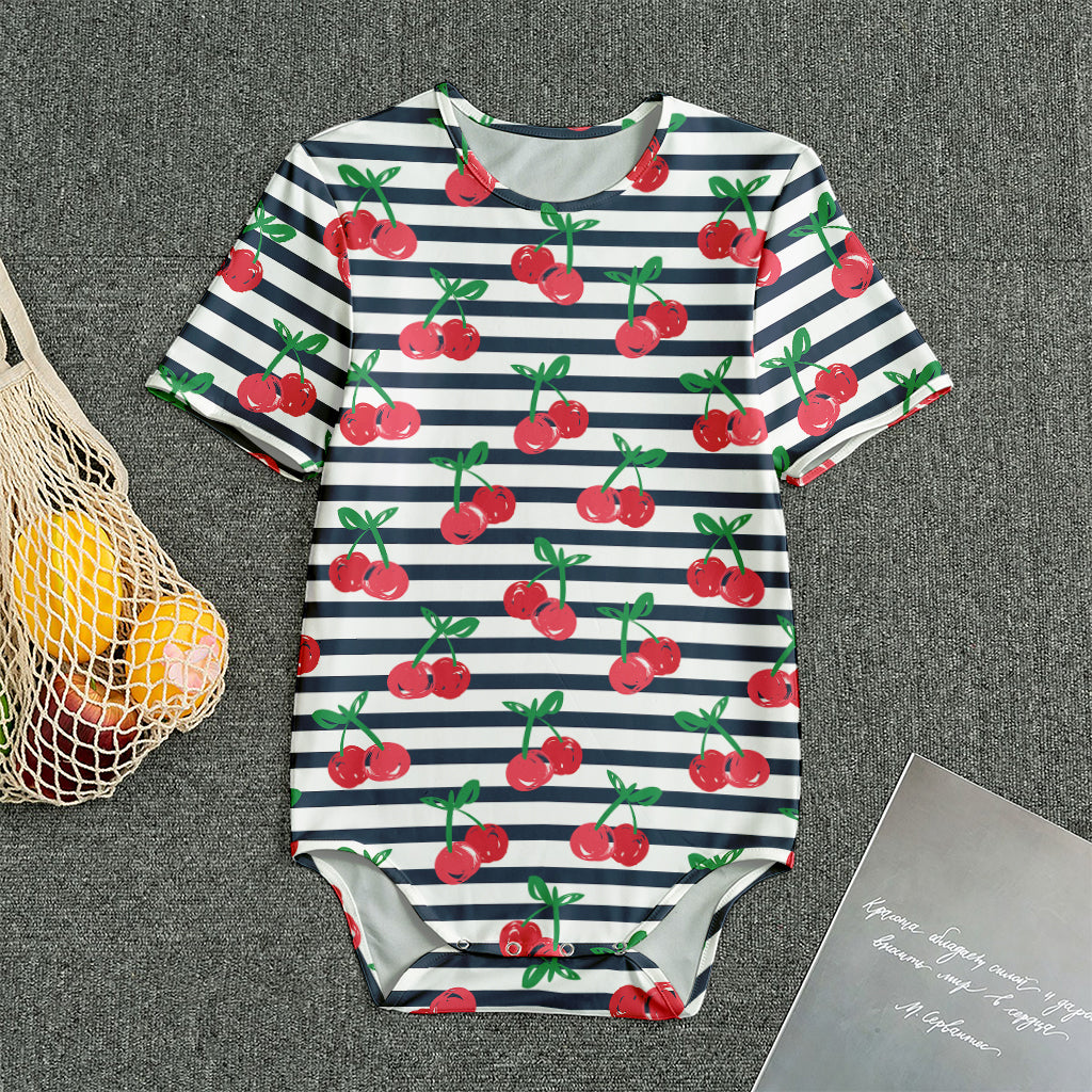 Cherry Striped Pattern Print Men's Bodysuit