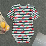 Cherry Striped Pattern Print Men's Bodysuit
