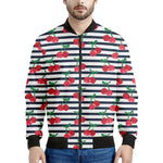Cherry Striped Pattern Print Men's Bomber Jacket