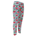 Cherry Striped Pattern Print Men's Compression Pants
