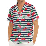 Cherry Striped Pattern Print Men's Deep V-Neck Shirt