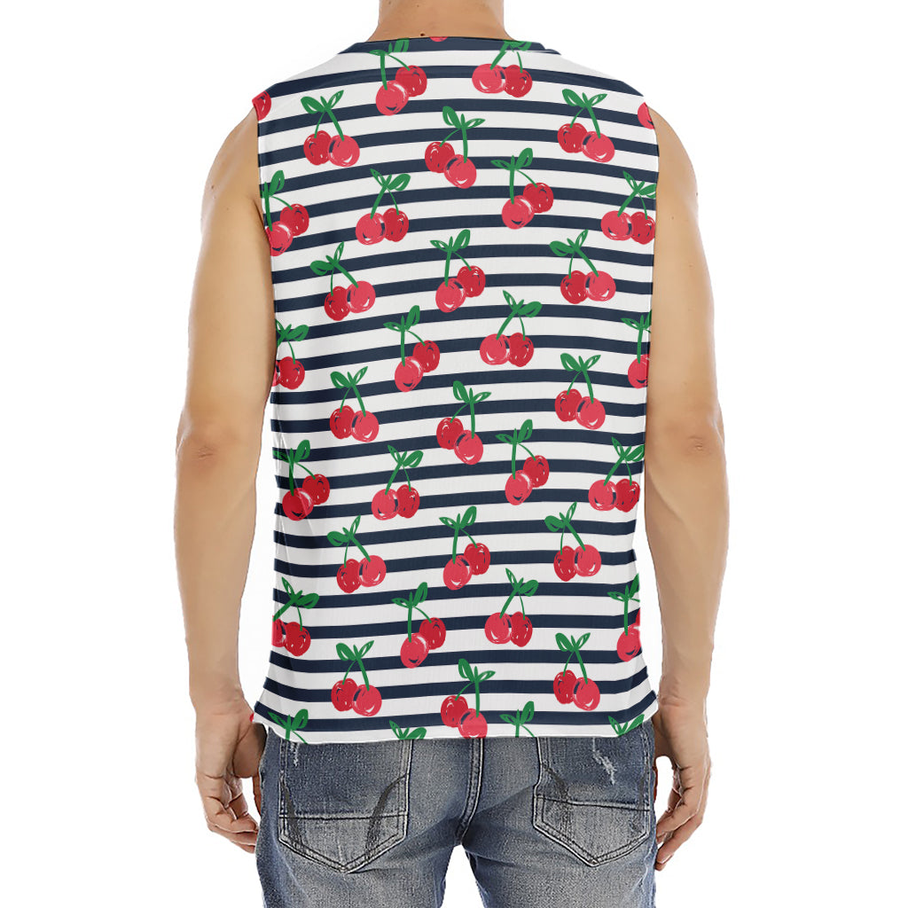 Cherry Striped Pattern Print Men's Fitness Tank Top