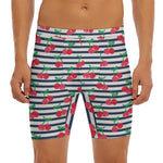 Cherry Striped Pattern Print Men's Long Boxer Briefs