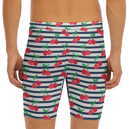 Cherry Striped Pattern Print Men's Long Boxer Briefs