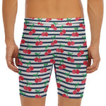 Cherry Striped Pattern Print Men's Long Boxer Briefs