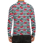 Cherry Striped Pattern Print Men's Long Sleeve Rash Guard