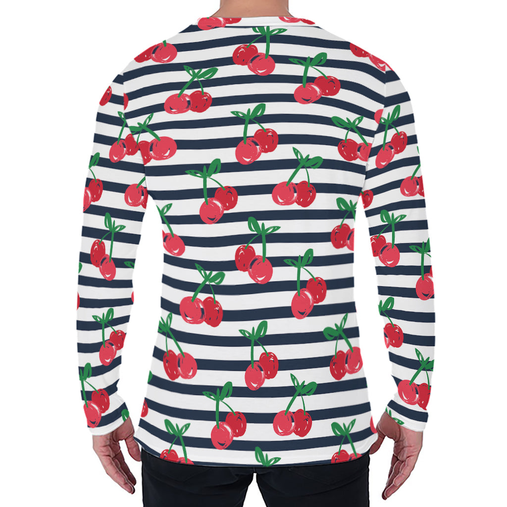 Cherry Striped Pattern Print Men's Long Sleeve T-Shirt