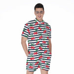 Cherry Striped Pattern Print Men's Rompers